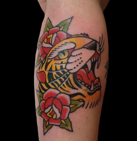 Tattoos - Quade Dahlstrom Tiger with Roses - 144389